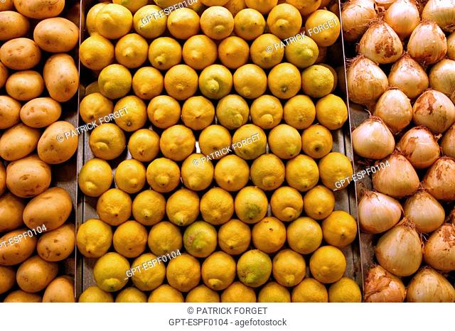 STAND OF POTATOES AT THE MARKET 'LA BOQUERIA', CULINARY TEMPLE BECOME ONE OF THE BIGGEST MARKETS IN EUROPE, 'EL RAVAL' NEIGHBORHOOD, BARCELONA
