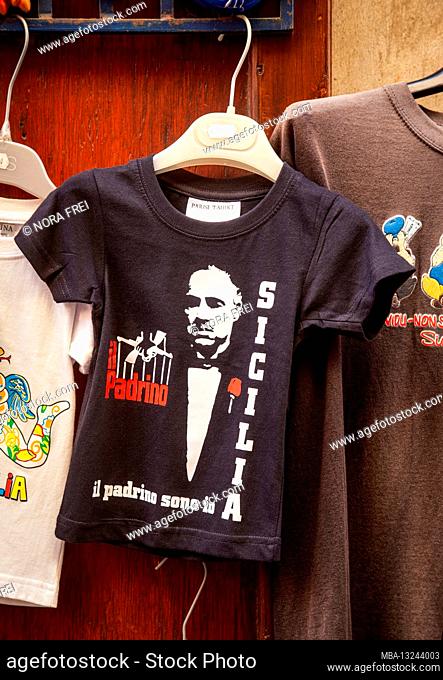Souvenir, shirt, display, Cefalu, Sicily, Italy