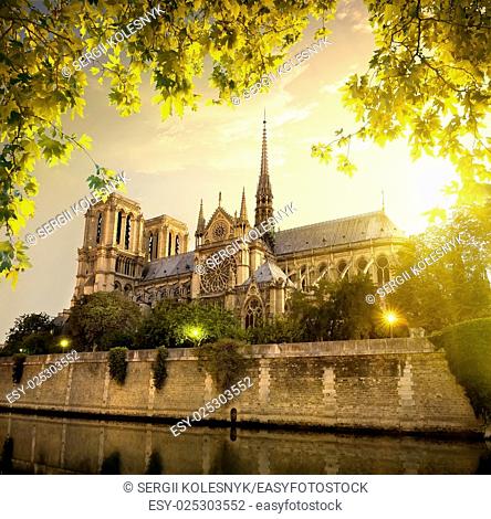 Notre Dame in Paris at sunset, France
