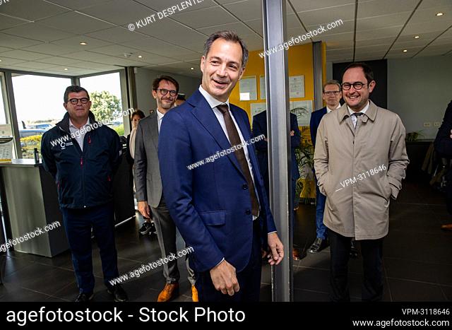 Oostende mayor Bart Tommelein, Prime Minister Alexander De Croo and Justice Minister Vincent Van Quickenborne pictured during the inauguration of the first zone...