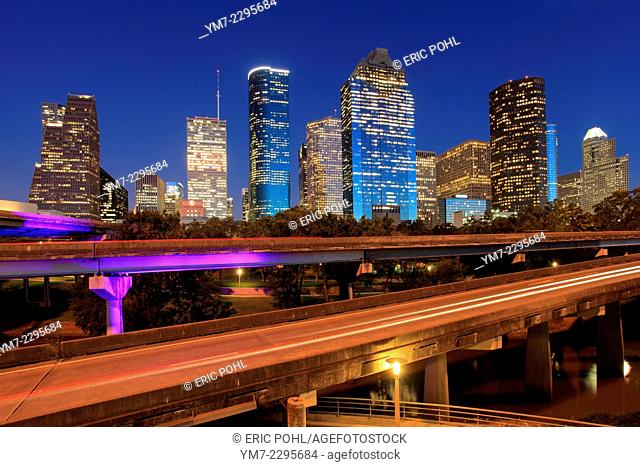 Downtown Skyline and Freeway - Houston, Texas