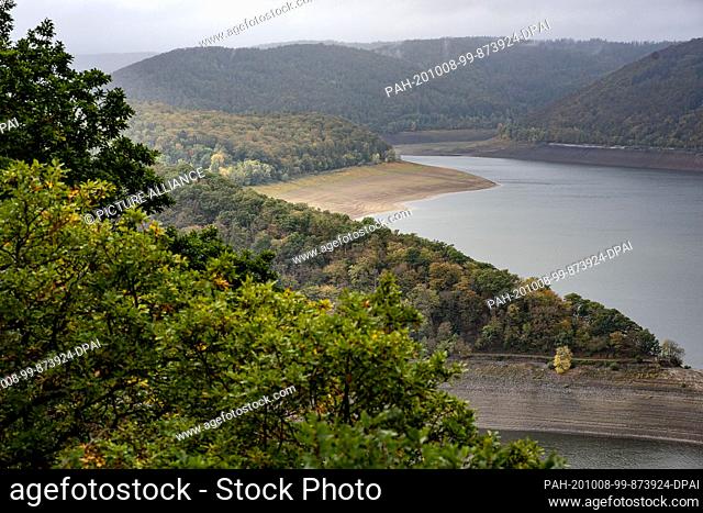 08 October 2020, Hessen, Waldeck: View of the Edersee in the Kellerwald-Edersee National Park. Hesse's Environment Minister Priska Hinz (Greens) announced the...
