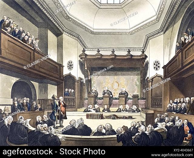 Court of Common Pleas, Westminster Hall. Circa 1808. After a work by August Pugin and Thomas Rowlandson in the Microcosm of London