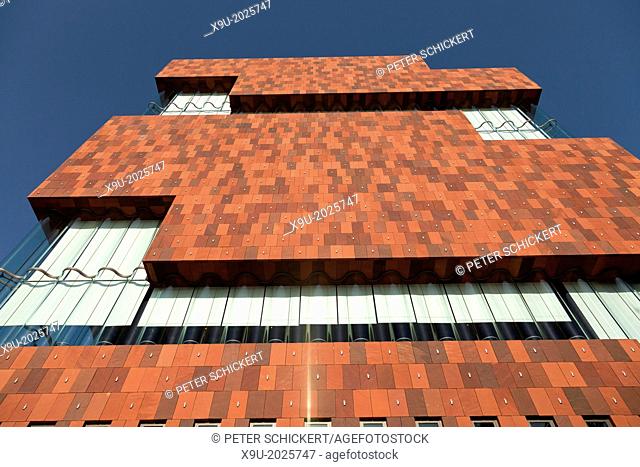 modern architecture of Museum aan de Stroom in Eilandje quarter Antwerp, Belgium, Europe