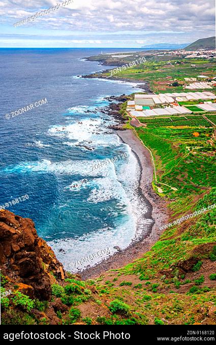 Ocean shore with waves in Tenerife, Canary Islands