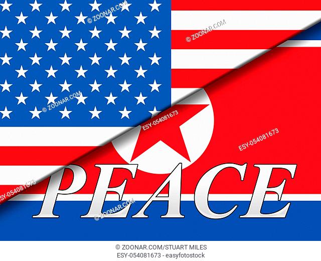 United States North Korea Peace Flags 3d Illustration. Hope Meeting And Nuclear Accord Between US And NK