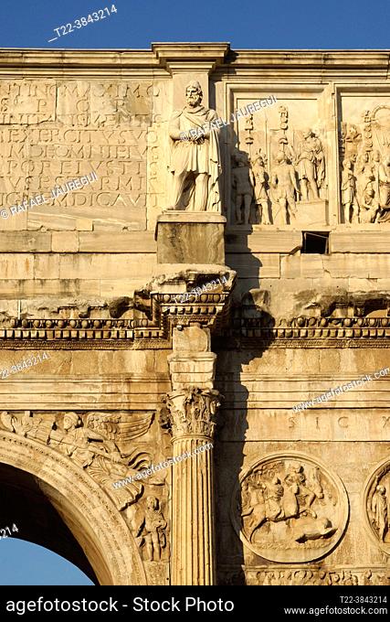 Rome (Italy). Architectural detail of the Arch of Constantine near the Colosseum in Rome