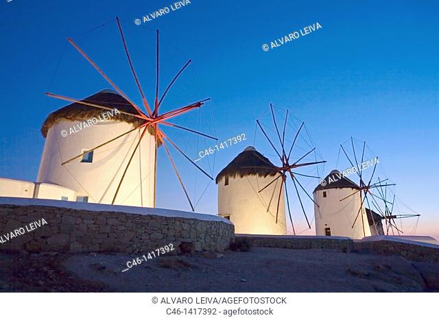 Old windmills  Mykonos  Cyclades Islands  Greece