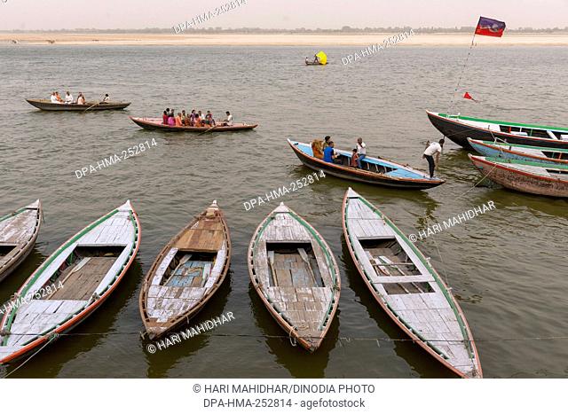 Boats parked, varanasi, uttar pradesh, india, asia