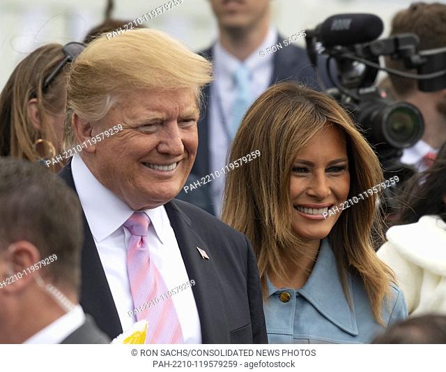 United States President Donald J. Trump and First lady Melania Trump participate in the White House Easter Egg Roll on the South Lawn of the White House in...