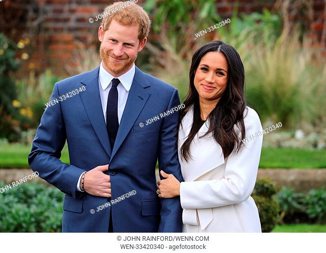 Prince Harry and Meghan Markle attend a photo call at Kensington Palace to mark their engagement Featuring: Prince Harry, Meghan Markle Where: London