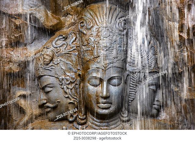 Idols of Bramha, Vishnu and Mahesh, Sant Darshan Museum, Hadashi, Near Pune, Maharashtra, India
