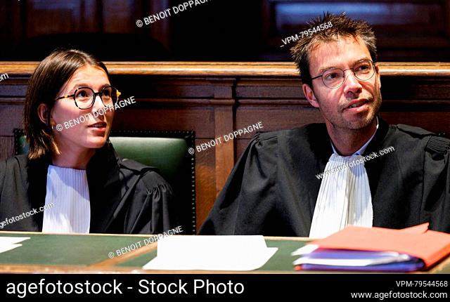 Lawyer Clemence Derhet and Lawyer Matthieu Robert pictured during the jury composition of the assizes trial of Omar Hedi (37)