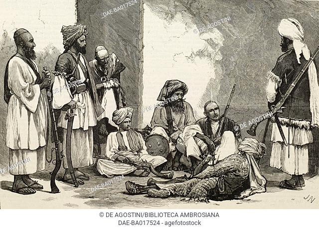 A group of Afridis from the Khyber Pass, Afghanistan, illustration from the magazine The Graphic, volume XVIII, no 467, November 9, 1878
