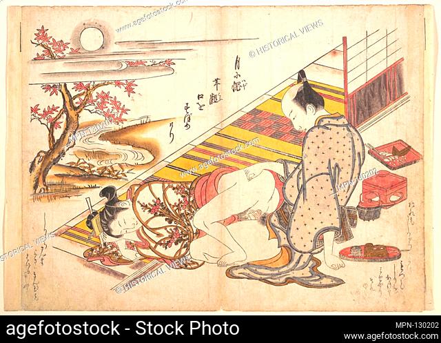 Bedroom Scene. Artist: Okumura Masanobu (Japanese, 1686-1764); Period: Edo period (1615-1868); Date: ca. 1739; Culture: Japan; Medium: Polychrome woodblock...