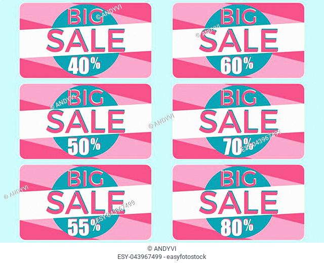 Big sale. Set of gift cards at a discount. Shopping certificate isolated on white background. Vector illustration