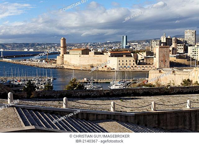 Fort Saint-Jean, entrance of the Vieux Port, old port, Marseille, Bouches-du-Rhone, Provence, France, Europe