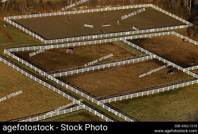 USA, Massachusetts, Weston, Aerial view of horse corrals