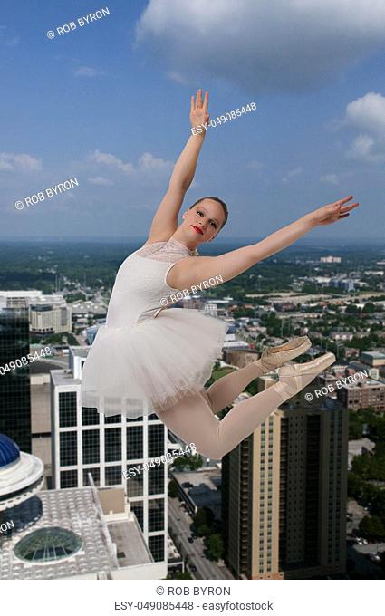 Professional woman ballerina dancimg with her pointe shoes