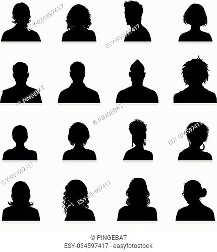 A collection of 16 high detail avatars silhouettes