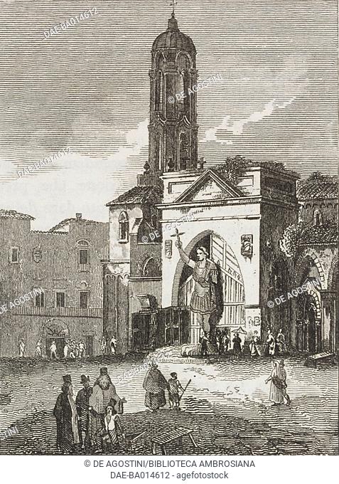 Monument to the Challenge in Barletta, 1503, Puglia, Italy, engraving from L'album, giornale letterario e di belle arti, Saturday, October 15, 1836, Year 3