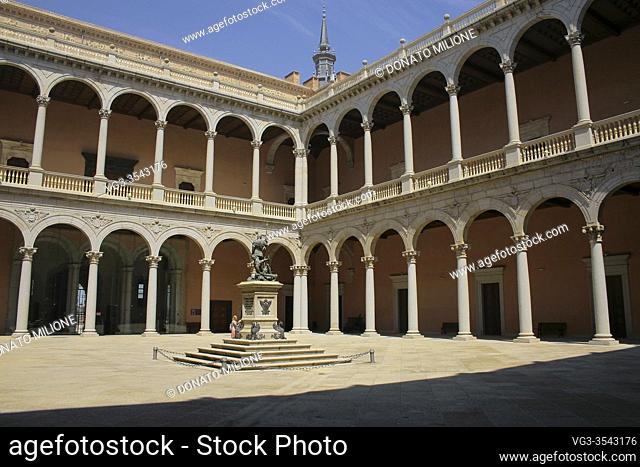 Toledo, Castilla-La Mancha, Spain, Europe. El Alcázar, Museo del Ejercito (Alcazar Fortress, Army Museum). The patio of Carlos V