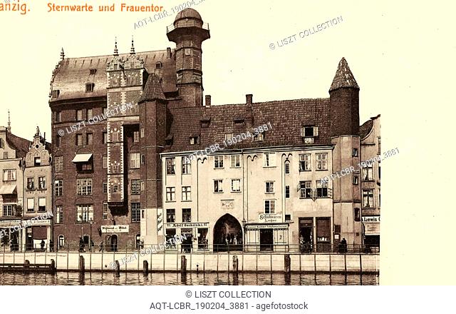 Dlugie Pobrzeze Street in Gdansk, Motlawa in Gdansk, House of Research Society in Gdansk, Mariacka Gate in Gdansk, Gdansk in the 1900s, 1903