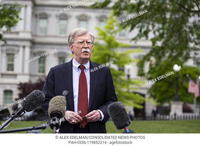 United States National Security Advisor Ambassador John Bolton speaks with members of the media in the West Wing driveway of the White House in Washington, D