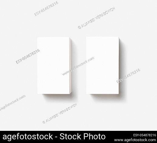 Blank white business cards on light gray background. Mockup for branding identity. Isolated with clipping path. Flat lay
