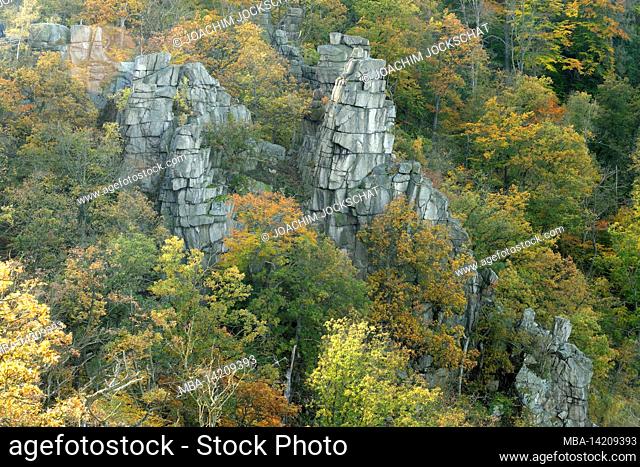 View to the rock group at Hexentanzplatz (Witches' dance Site), Thale, Harz, Saxony-Anhalt, Germany