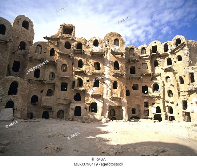 Libya, Jebel Nafusa, Kabaw,  Storage castle, detail,  Africa, North Africa, Djebel Nefusa, castle, 'Qasr al-Haj',  Construction, storage construction, granaries