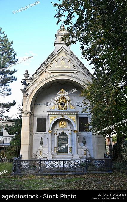 The Jewish cemetery in Breclav, pictured on November 7, 2023. The monumental tomb of Ignaz Kuffner, the founder of the sugar factory