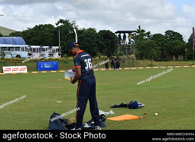 Sri Lanka cricketer Dinesh Chandimal preparing before a match. At the picturesque Army Ordinance cricket grounds. Dombagoda. Sri Lanka