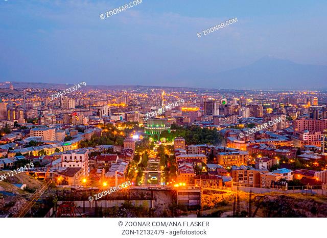 View over Yerevan, capital of Armenia, at night