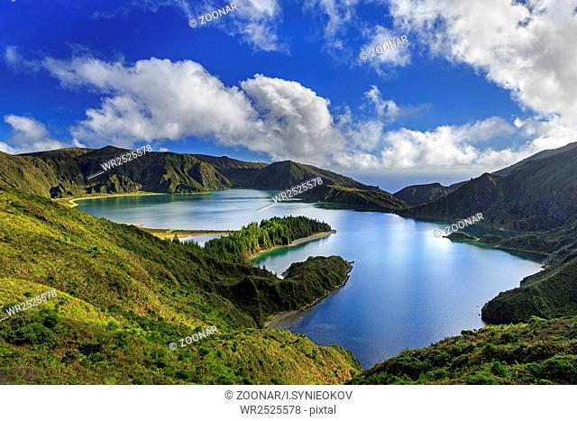 Lagoa do Fogo and green valley on San Miguel island