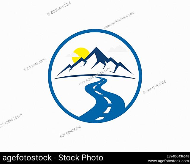 Circle shape with mountain and road inside