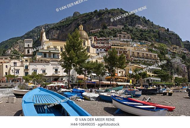 Italy, Europe, Positano, Small town, Amalfi coast, Campania region, sea, coast, mountains, Mediterranean Sea, beach, b