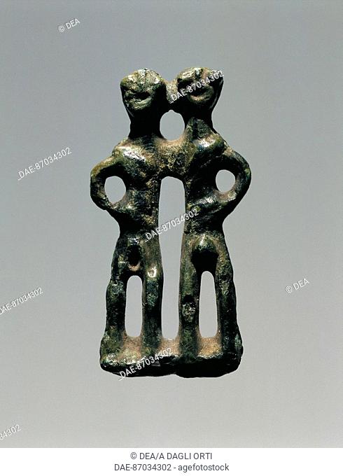 Prehistory, Czech Republic, 6th century b.C. Hallstatt culture. Votive bronze statuette representing a man and a woman.  Prague, Národní Muzeum (Archaeological