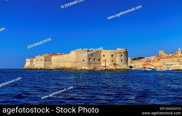 Fortress wall of Dubrovnik old city on the Adriatic Sea, South Dalmatia region, Croatia