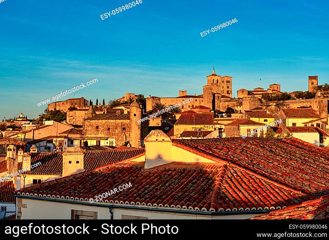 Medieval town of Trujillo at sunrise, Extremadura in Spain