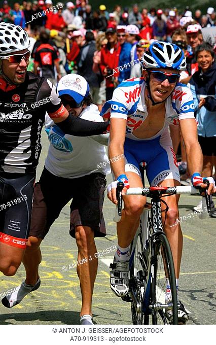 Tour de France bicycle race, 16 stage Martigny-Bourg-Saint-Maurice: Thierry Hupond (FRA) of team Skil-Shimano climbing the Col du Grand-Saint-Bernard (July 21st...