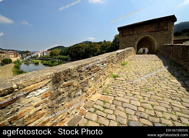 Cadagua river and Old Bridge of Balmaseda, Biscay, Basque Country, Euskadi, Spain, Europe