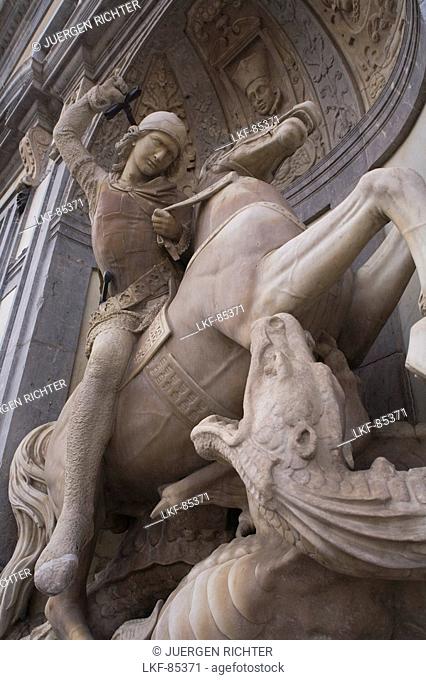 Sculpture of Sant Jordi, Palau de la Generalitat, Barri Gotic, Ciutat Vella, Barcelona, Spain
