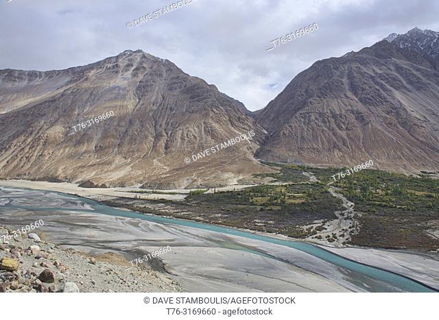 The beautiful Shyok River and Karakoram Range, Nubra Valley, Ladakh, India