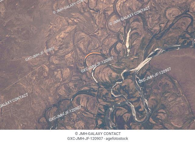 The Rio Negro floodplain in Patagonia, Argentina is featured in this image photographed by an Expedition 22 crew member on the International Space Station