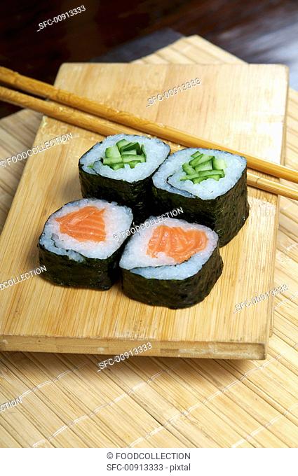 Maki sushi with salmon and cucumber
