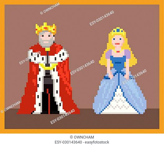 Pixelated illustration of king and princess