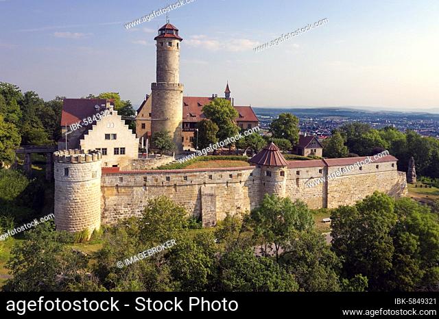 Altenburg, medieval hilltop castle at 400m, landmark of Bamberg, first documented in 1109, aerial view, Bamberg, Steigerwaldhöhe, Upper Franconia, Franconia
