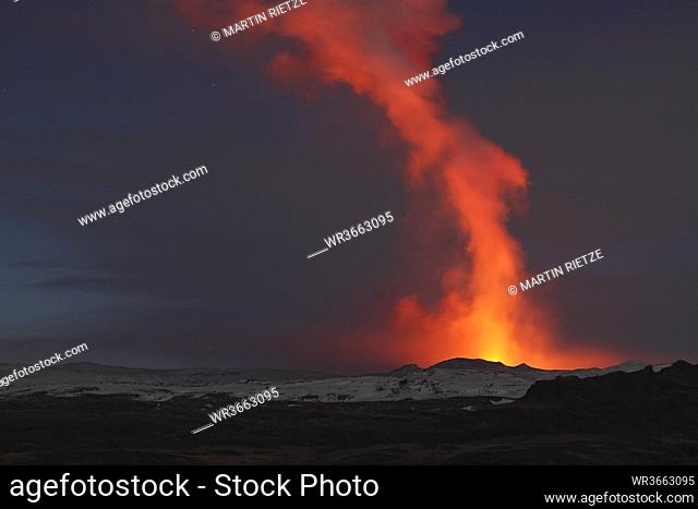 Iceland, View of lava erupting from Eyjafjallajokull Fimmforduhals, 2010
