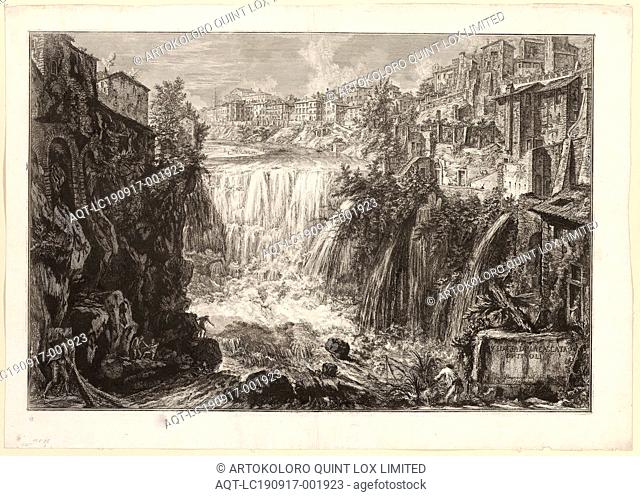 View of the Grand Cascade at Tivoli, from Views of Rome, 1765, Giovanni Battista Piranesi, Italian, 1720-1778, Italy, Etching on heavy ivory laid paper